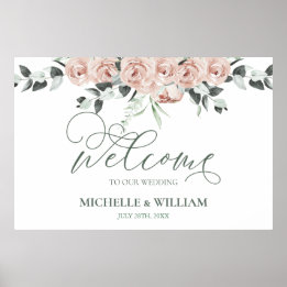 Eukalyptus Wedding Watercolor Dusty Rose Willkomme Poster