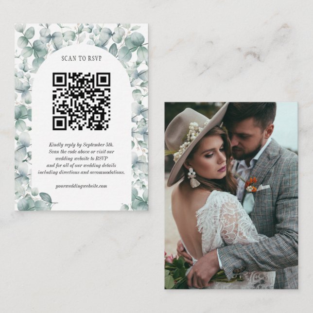 Eukalyptus Wedding Website Budget UAWG QR Code Begleitkarte (Vorne/Hinten)