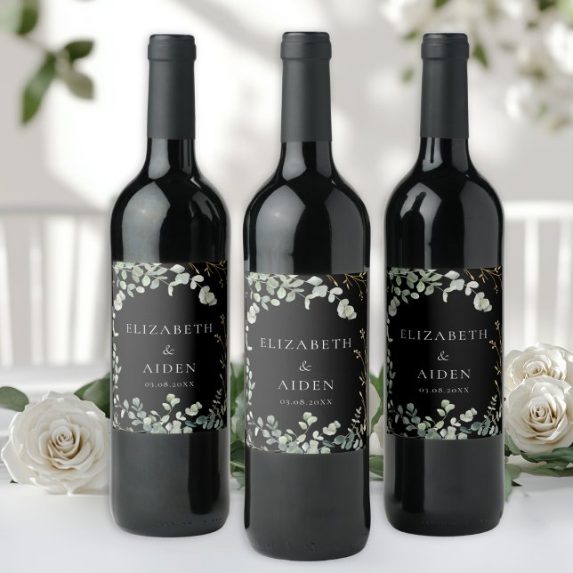 Eukalyptus Wedding Weinetikett (Eucalyptus Wedding Wine Label with your name and date.)