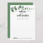 Eukalyptus Wedding Well Hinweiskarte<br><div class="desc">Diese grüne Freude Eukalyptus Hochzeit auch Wünsche Ratschlag Karte ist perfekt für eine einfache Hochzeit. Das Design bietet Aquarellfarben handgezeichnet elegante botanische Eukalyptuszweige und Blätter. Diese Karten sind ideal für Hochzeiten, Brautparty, Babydusche, Graduiertenfest u.v.m. Personalisieren Sie die Karten mit den Namen der Braut und Bräutigam, den Eltern, die Sie werden...</div>