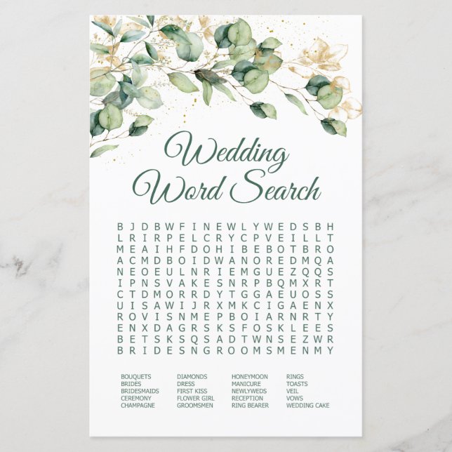 Eukalyptus Wedding Word Search Showspiel (Vorderseite)