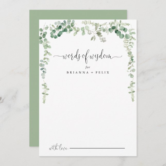 Eukalyptus Wedding Words of Wisdom Advice Card Hinweiskarte (Vorne/Hinten)