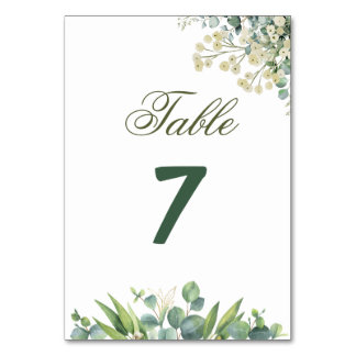 Eukalyptus & Weiße Blumen Botanische Hochzeit Tischnummer