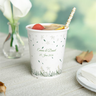 Eukalyptus & Weiße Blüten Botanische Hochzeit Pappbecher