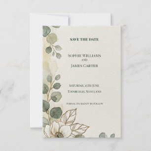 Eukalyptus Weiße Florale Save The Date Karte