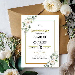 Eukalyptus Weiße Rose Grünzeug Florale Hochzeit Save The Date