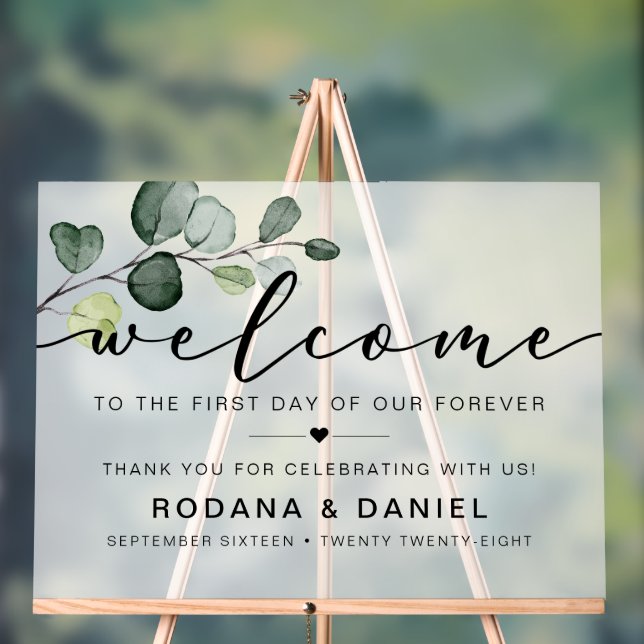 Eukalyptus Welcome Wedding Acrylschild (Neutral)