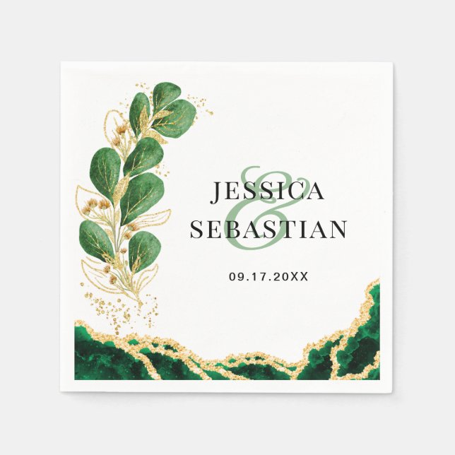 Eukalyptus White Emerald and Gold Wedding Serviette (Vorderseite)