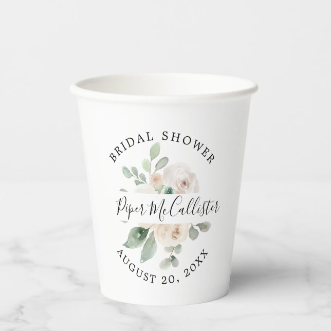 Eukalyptus White Floral Brautparty Cups Pappbecher (Vorderseite)