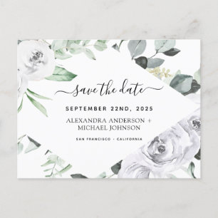 Eukalyptus White Floral Save the Date Postkarte
