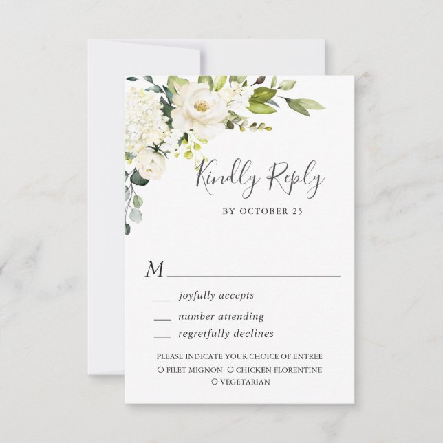 Eukalyptus White Roses Floral Wedding RSVP Karte (Vorderseite)