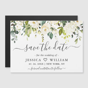 Eukalyptus White Roses Save the Date Magnetkarte