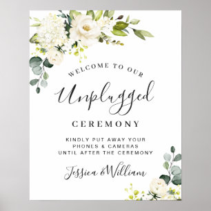 Eukalyptus White Roses Unplugged Wedding Zeremonie Poster
