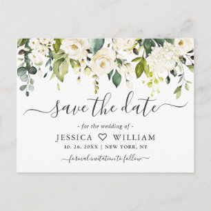 Eukalyptus White Roses Wedding Save the Date Postkarte
