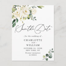 Eukalyptus White Roses Wedding Save the Date