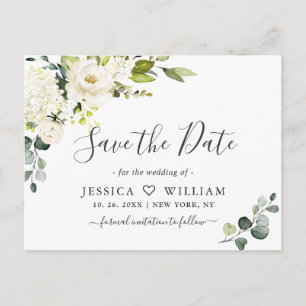 Eukalyptus White Roses Wedding Save the Date Postkarte