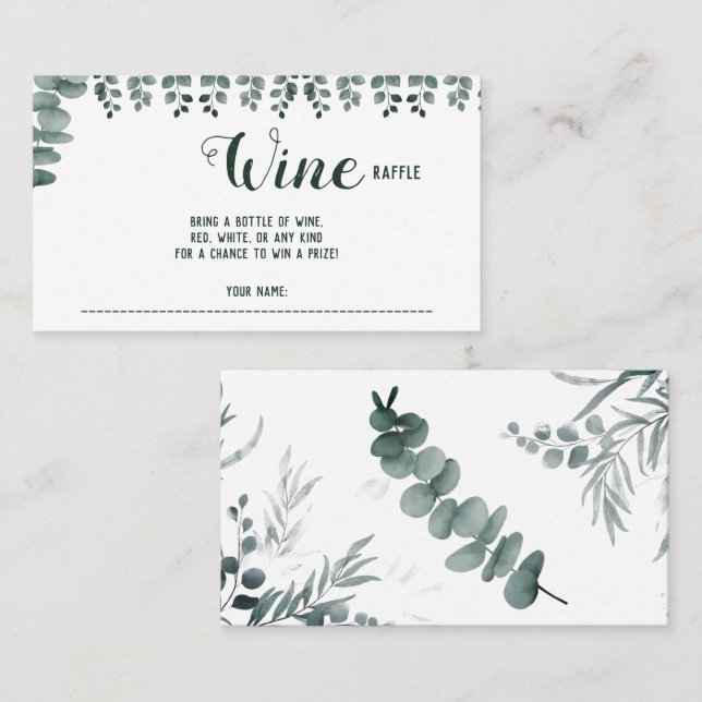 Eukalyptus Wine Raffle Wedding Brautparty Card Platzkarte (Vorne/Hinten)