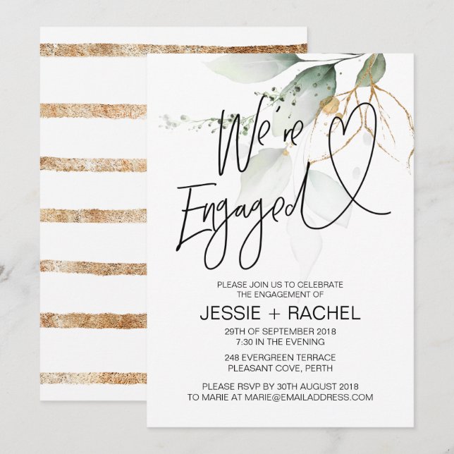 Eukalyptus Wir sind Verlobte moderne engagierte Pa Einladung (Vorne/Hinten)