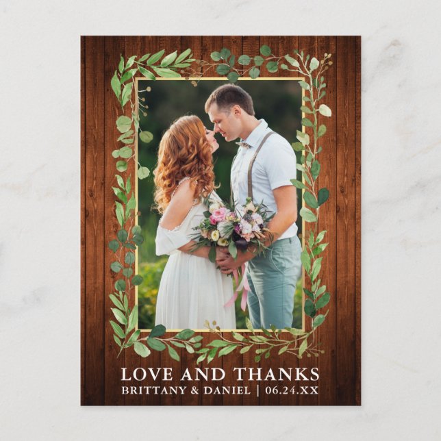 Eukalyptus Wood Gold Liebe und Danke Postkarte (Vorderseite)