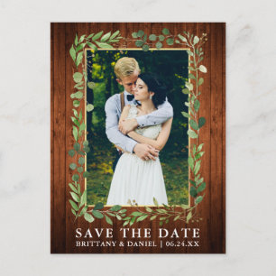 Eukalyptus Wood Gold Save the Date Postkarte