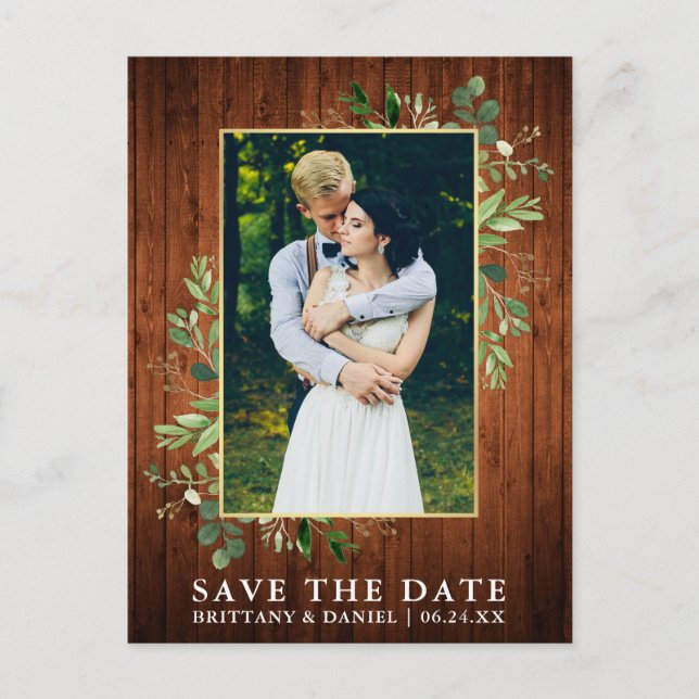 Eukalyptus Wood Save the Date Postkarte (Vorderseite)