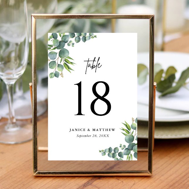 Eukalyptus Woodland Wedding Tischnummer (Sage eucalyptus woodland table number adds natural charm while guiding guests to seats.)
