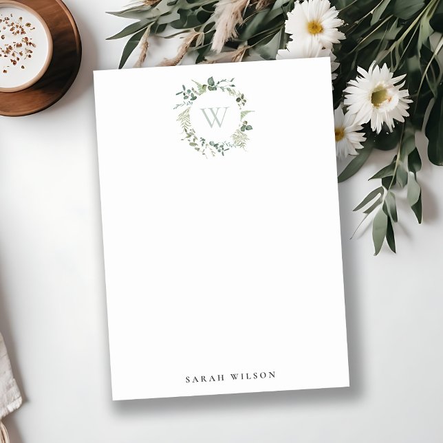 Eukalyptus-Wreath-Farbmonogramm Mitteilungskarte (Von Creator hochgeladen)