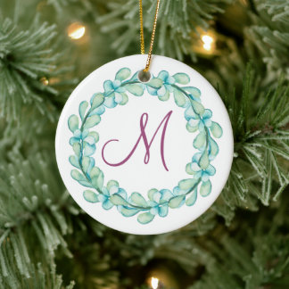 Eukalyptus Wreath Monogram Keramik Ornament