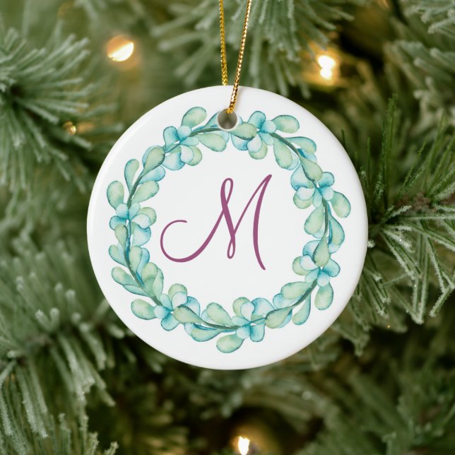 Eukalyptus Wreath Monogram Keramik Ornament (Baum)