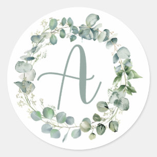 Eukalyptus Wreath Monogram Typografie Initial A Runder Aufkleber