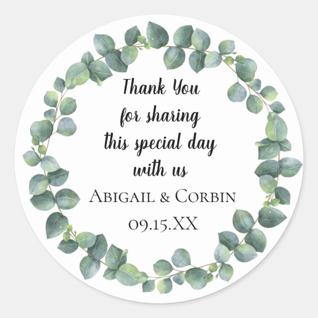 Eukalyptus Wreath Personalisiert Runder Aufkleber (Vorderseite)