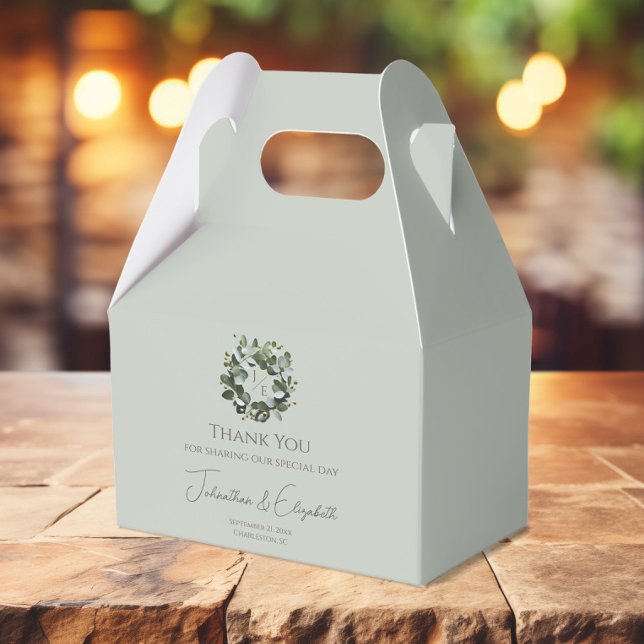 Eukalyptus Wreath | Sage Green Geschenkschachtel (Sage Green Modern Monogram Eucalyptus Wreath Wedding Favor Box)
