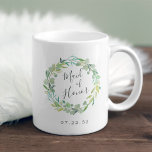 Eukalyptus Wreath-Trauzeugin Kaffeetasse<br><div class="desc">Die Tasse ist ein süßer und eleganter Ehering-Sake für Ihr Brautparty,  mit einem Aquarellkranz von Salbei-grünen Eukalyptus-Blätter und Blattwerk mit "Trauzeugin",  die in handgeschriebenen Schriftzeichen eingeschrieben ist. Personalisieren Sie sich mit Ihrem Hochzeitsdatum unten. Entworfen,  um unsere Eukalyptus Wreath Kollektion zu ergänzen.</div>