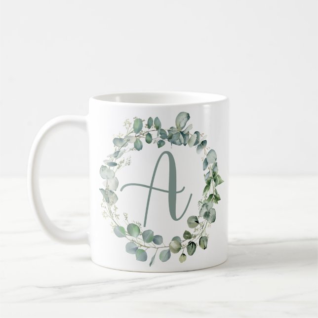 Eukalyptus Wreath Typografy Monogram Initial A Kaffeetasse (Links)
