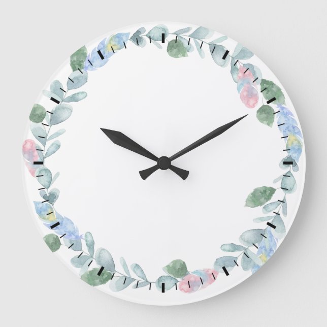 Eukalyptus-Wreath-Uhr Große Wanduhr (Vorderseite)