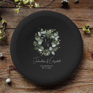 Eukalyptus Wreath Wedding Black Pappteller