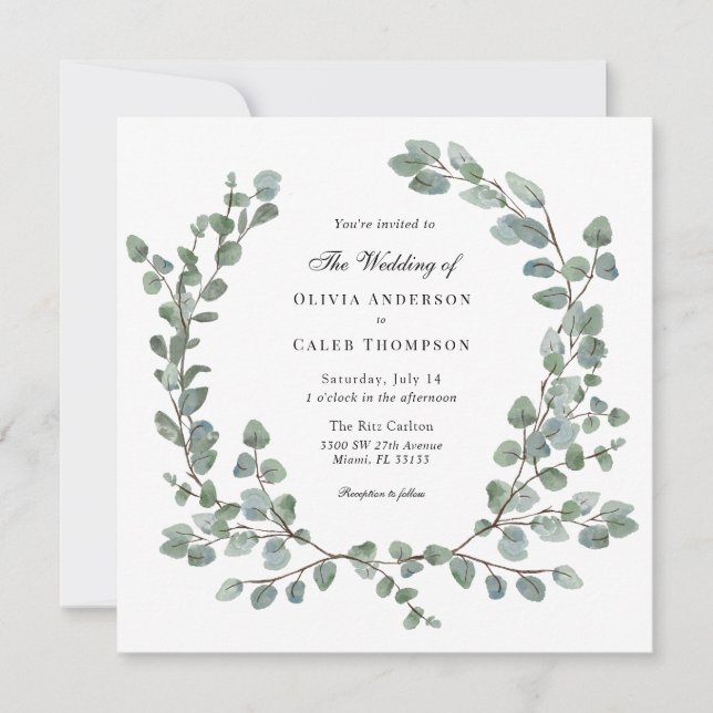 Eukalyptus Wreath Wedding Einladung (Vorderseite)