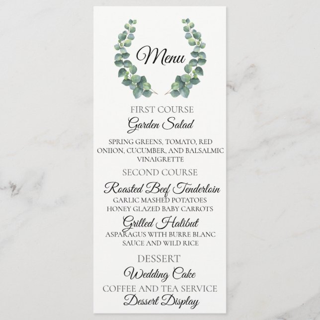 Eukalyptus Wreath Wedding Menu Card Menükarte (Vorderseite)