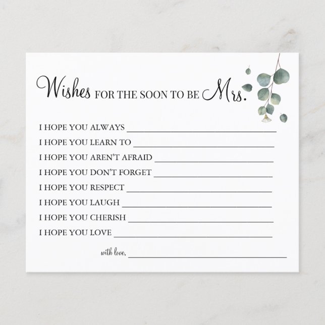 Eukalyptus wünscht, dass der Bald Frau Karte wird (Vorne)