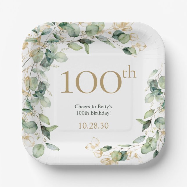 Eukalyptus zum 100. Geburtstag Pappteller (Vorderseite)
