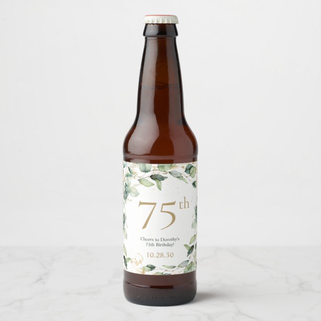 Eukalyptus zum 75. Geburtstag Bierflaschenetikett (Vorderseite)