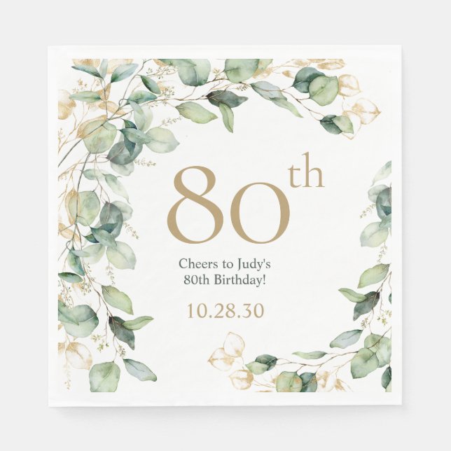 Eukalyptus zum 80. Geburtstag Serviette (Vorderseite)