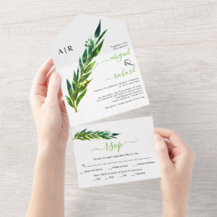 Eukalyptus-Zweig in grünen Tönen Hochzeit All In One Einladung