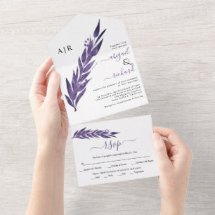 Eukalyptus Zweig lila Winterhochzeit All In One Einladung