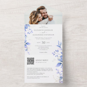 Eukalyptusblätter elegante Foto-QR-Code-Hochzeit All In One Einladung