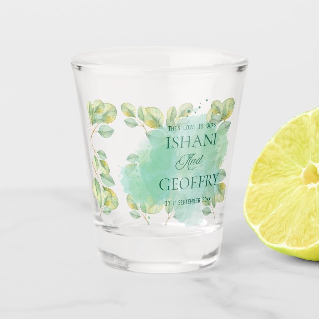 Eukalyptusblätter Grün Hochzeit Schnapsglas (Vorderseite)