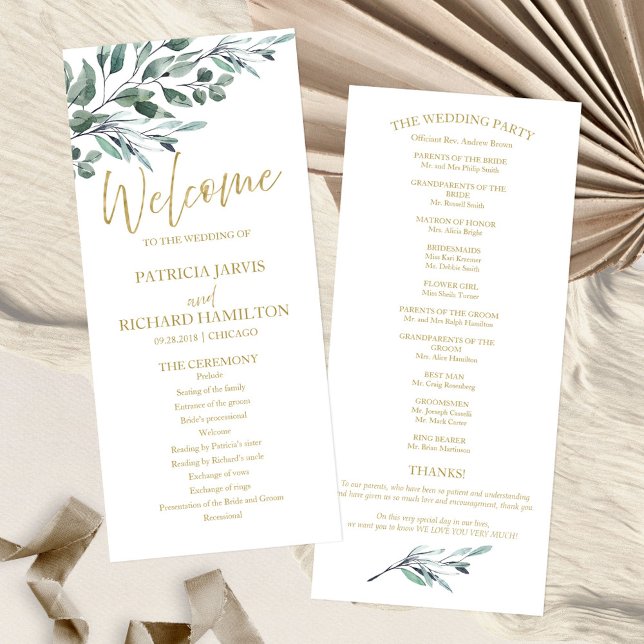 Eukalyptusblätter Grün Hochzeitsprogramme 4x9 Programm (Von Creator hochgeladen)