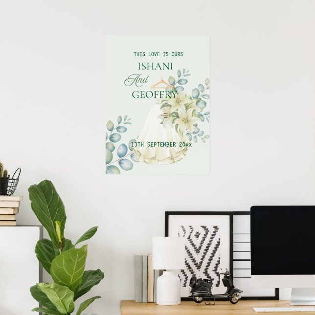 Eukalyptusblätter Grün Hochzeitswillkommensschild Poster (Heimbüro)