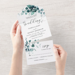 Eukalyptusblätter Grünzeug Blaugrüne Blätter Hochz All In One Einladung