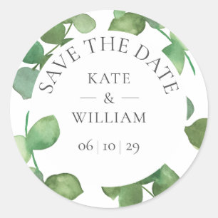 Eukalyptusblätter Hochzeit Save-the-Date-Geschenk Runder Aufkleber